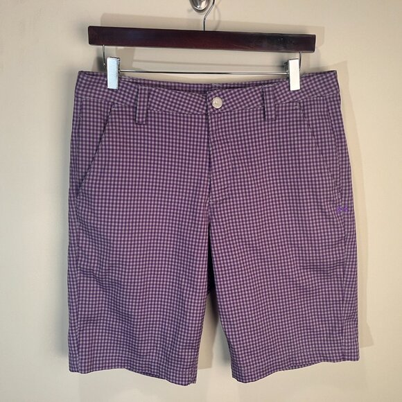 Under Armour Men's purrple and gray checkered flat front Golf Shorts 32 EUC - Picture 4 of 6